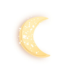Crescent Moon, Gold. Eid Mubarak Eid Al Fitr. Isolated on White Background and Transparent PNG.