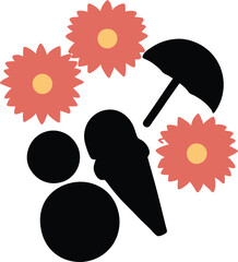 set of black and white flowers