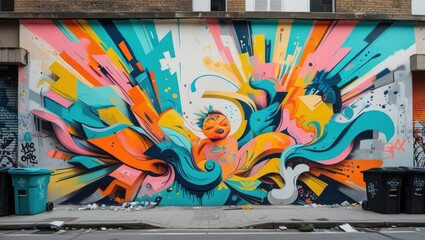 Colorful street art mural on city wall