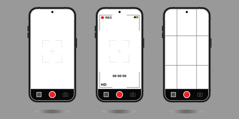 Smartphone Camera Interface. Photo and Video UI for Mobile Apps. Viewfinder, Grid, Focus, and Record Buttons. Vector Mockup for Photography and Selfies. Saved in EPS 10 and fully editable.