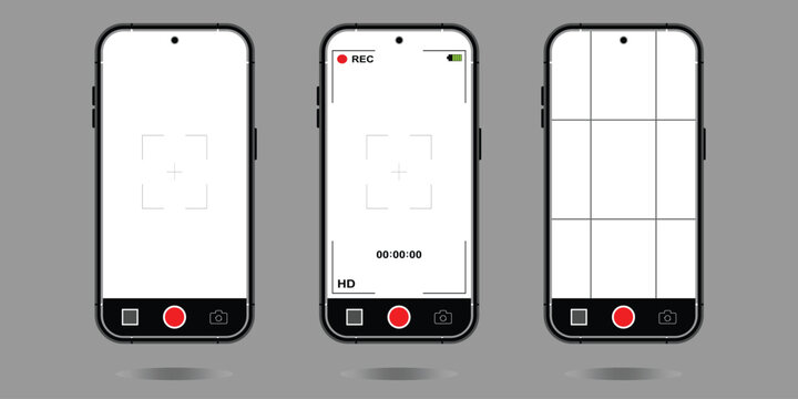 Smartphone Camera Interface. Photo and Video UI for Mobile Apps. Viewfinder, Grid, Focus, and Record Buttons. Vector Mockup for Photography and Selfies. Saved in EPS 10 and fully editable.