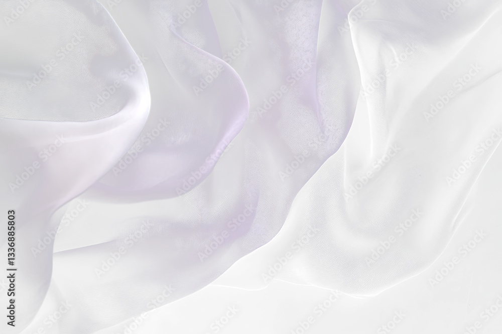 Poster soft ombre fabric, draped in subtle waves, transitioning from white to transparent grey.