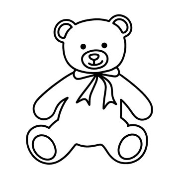 recommend clip art: リボンを付けているプレゼントのテディベアのシンプルな黒い線画イラスト　透過背景の切り抜き