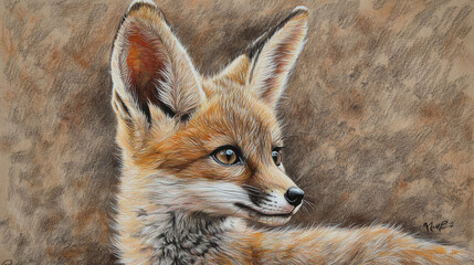 Naklejka premium A curious young fox gazing forward, its fur a mix of russet and golden hues, ears perked up