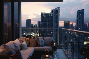 High Quality Visual of Twilight Cityscape From Highrise Balcony with Ambient Lighting