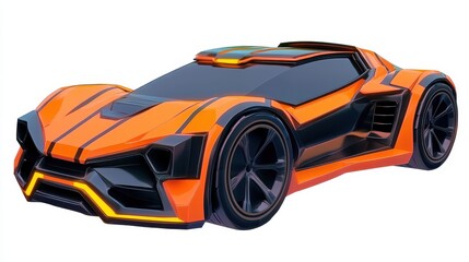 Fototapeta premium A sleek, futuristic orange and black sports car model featuring a streamlined design and bold lines.