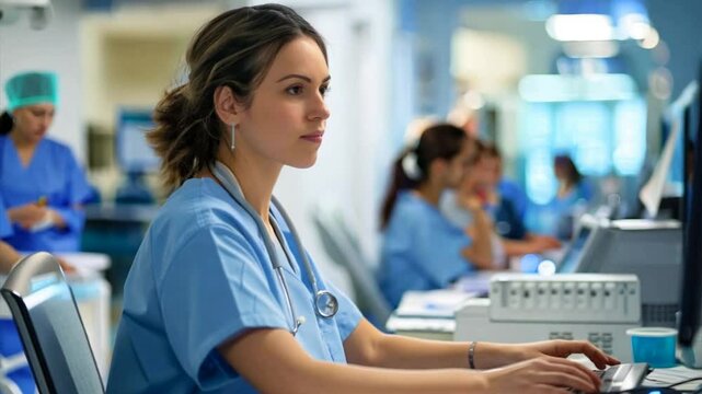 Young Female Healthcare Professional Working in Modern Clinic Environment
