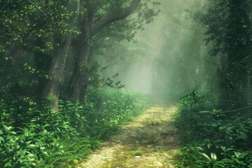 Fototapeta premium Clear Pixel Image of Secluded Journey Through a Verdant Forest Path