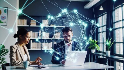 Collaborative work in modern office with digital connections and teamwork dynamics - Powered by Adobe