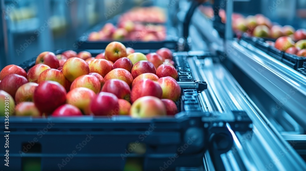 Aufkleber a robotic harvester sorting apples into crates using ai vision.