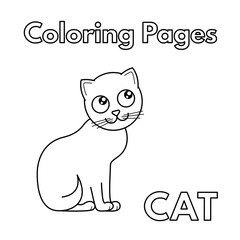 Cartoon illustration of cute cat. Vector coloring book pages for children