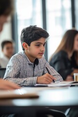 Junior Employee Taking Notes in Collaborative Team Meeting with Modern Conference Room