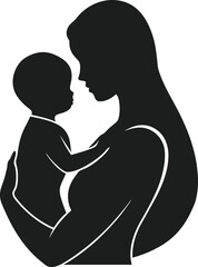 Loving Mother Holding Baby – Heartfelt Mother’s Day Silhouette Vector