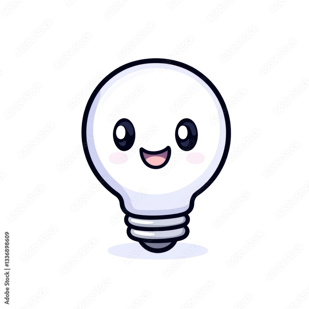 Poster smiling lightbulb cartoon with kawaii design on transparent background perfect for idea concept and 