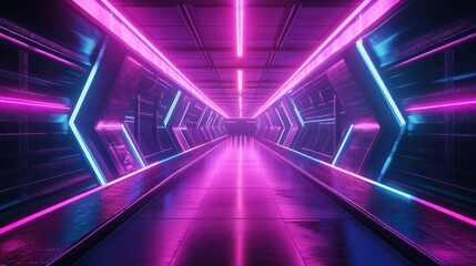 Fototapeta premium Neon Lights Corridor: Futuristic Cyberpunk Tunnel