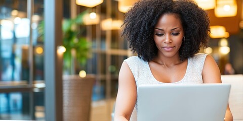 sad female entrepreneur using laptop