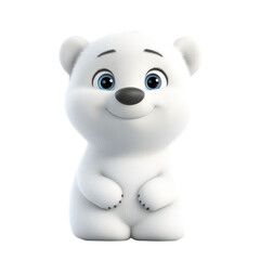 Adorable white bear cub with blue eyes and a gentle smile. Transparent background. Cute, fluffy, and friendly appearance. Smiling bear cub