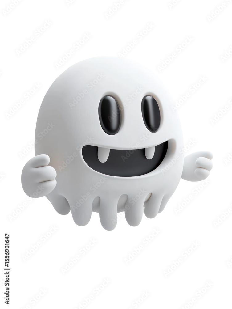 Poster whimsical 3d rendered ghost character with minimalist design floating against a transparent backgrou