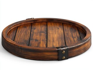 Circular Wooden Serving Tray with Dark Stains and Metal Accents for Rustic Dining and Home Decor