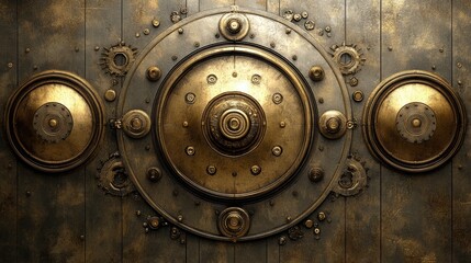 Intricate Gold and Bronze Metal Gear Design on Dark Background