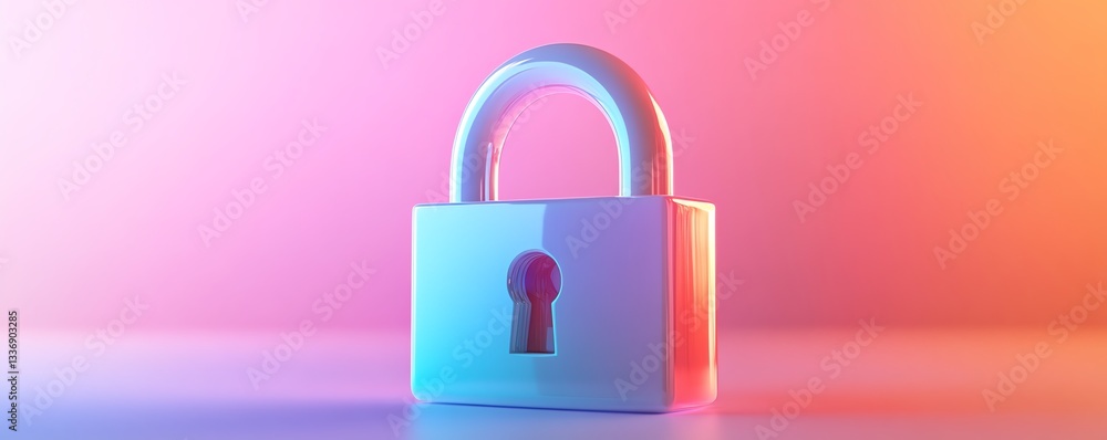 Poster sleek 3d render of a white padlock icon with a vibrant colorful gradient, symbolizing encryption, on