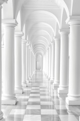 Obraz premium Hallway of Catholic Church with pillars architecture building corridor.
