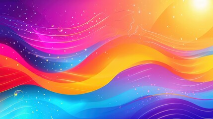 Abstract colorful wavy background with floating silhouette