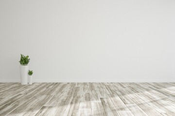 modern empty room with white flowerpots interior design. 3D illustration