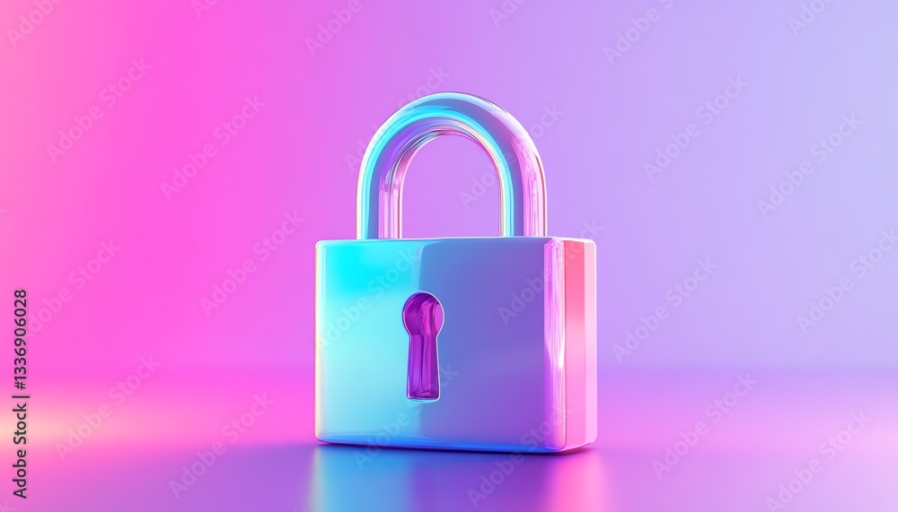 Poster highquality 3d render of a padlock icon with a smooth colorful gradient