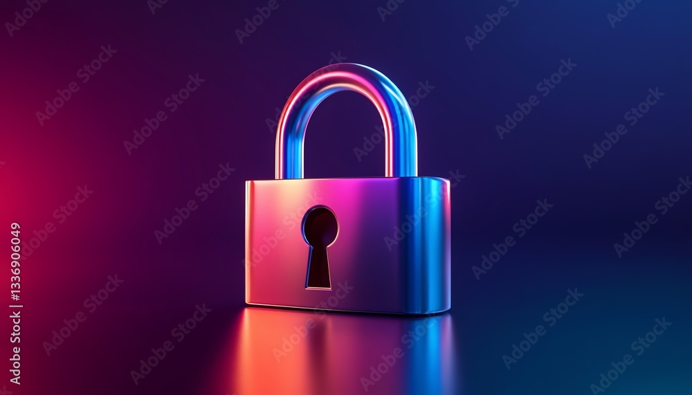 Poster highquality 3d render of a padlock icon with a smooth colorful gradient