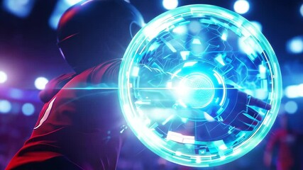 A dynamic representation of a futuristic soccer player utilizing holographic technology during an intense match, showcasing innovation in sports. - Powered by Adobe