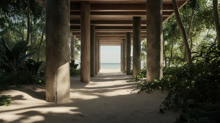 Tropical Beach Pier Pathway to Ocean