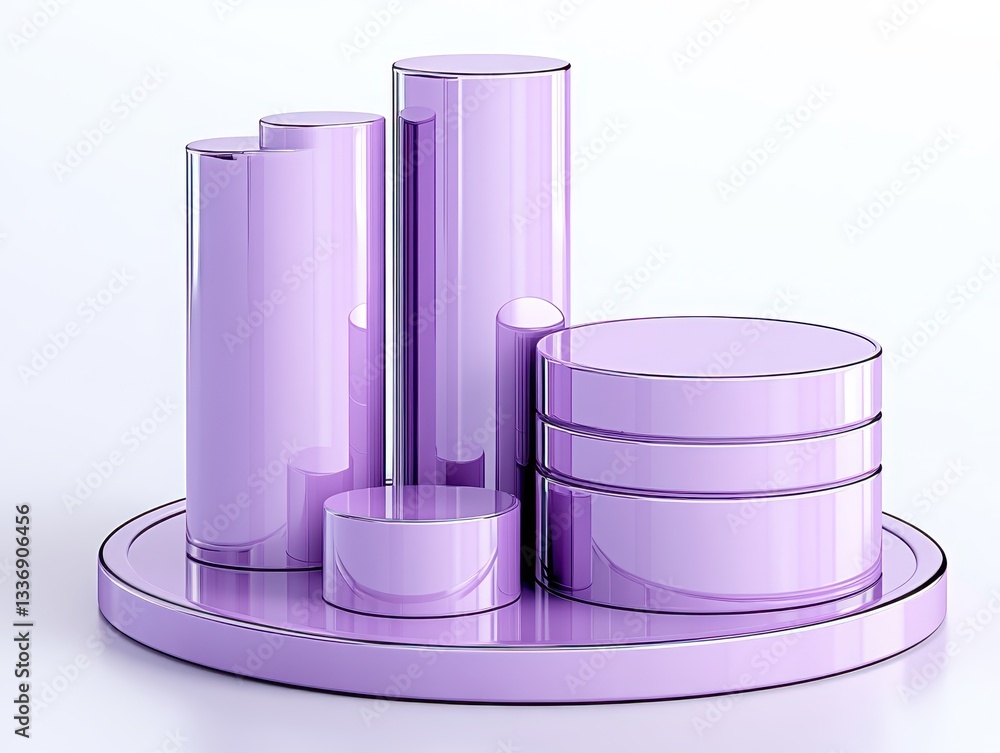 Poster abstract purple data visualization with geometric shapes on a clean background