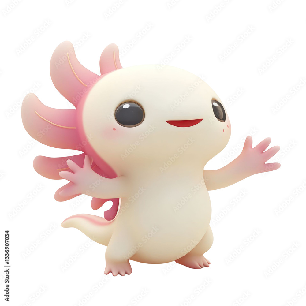 Poster charming creature character rendered in a stylized 3d illustration with a joyful expression arms out