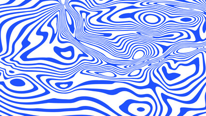 Abstract vector background psychedelic wave line pattern. Blue wavy liquid ripple texture in retro groovy design style.