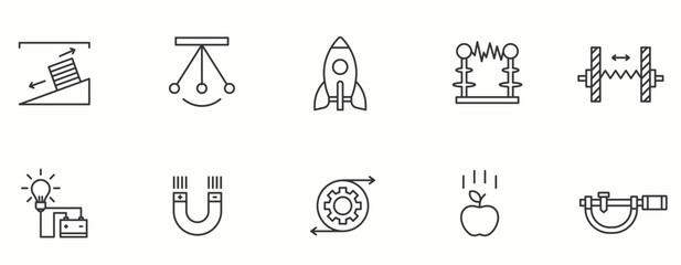 Rocket Science line Icon Set.  Research, innovation, digital, global, modern, abstract, creative, data . Vector Illustration.