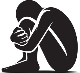 Curled up in sadness illustration