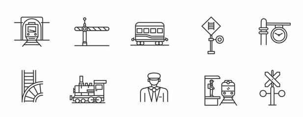 Railway line Icon Set. Transport, railroad, track, path . Vector Illustration.
