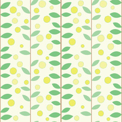 Spring seamless pattern with fresh green leaves and yellow fluffy flowers