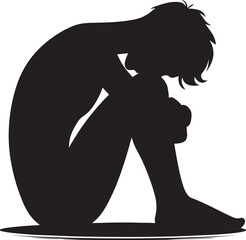 Curled up in sadness illustration