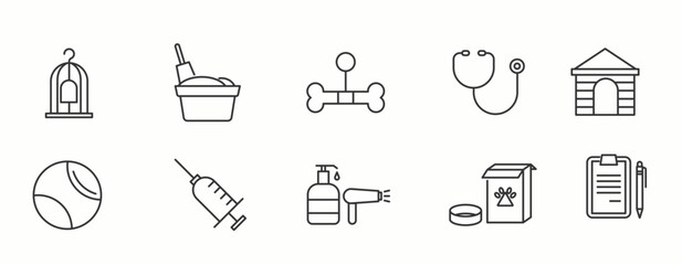 Veterinary line Icon Set. Treatment, care, dog, cat, . Vector Illustration.