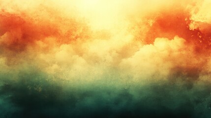 Fototapeta premium Dramatic Sunset Cloudscape: Orange Yellow and Teal Hues