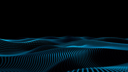 Blue color digital particles wave flow cyberspace abstract technology