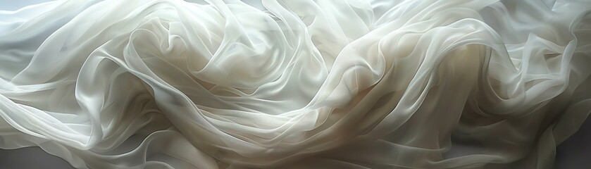 Obraz premium A beautiful flow of soft, translucent fabric with gentle waves and curves, perfect for creative projects and designs that require elegance and fluidity.