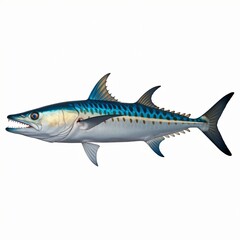 Naklejka premium Realistic Illustration of a Mackerel Fish with Blue-Green Coloration and Striped Pattern on a White Background.