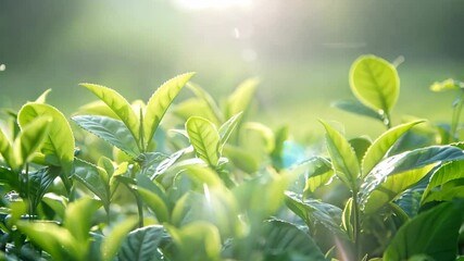 4k晨曦茶园茶叶农作物绿色生态环保