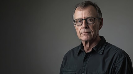 Fototapeta premium Portrait of a Thoughtful Older Man with Glasses Against a Neutral Background