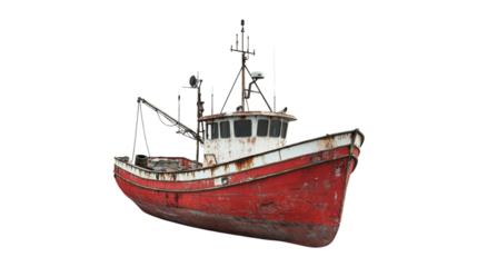 Rusty Red Fishing Boat I, Isolated on Transparent Background