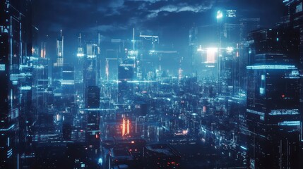 Fototapeta premium A futuristic cityscape shines brightly with neon lights at night