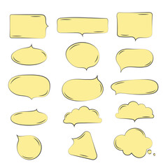 Fototapeta premium Collection of yellow speech bubbles, dialog boxes, on white background.